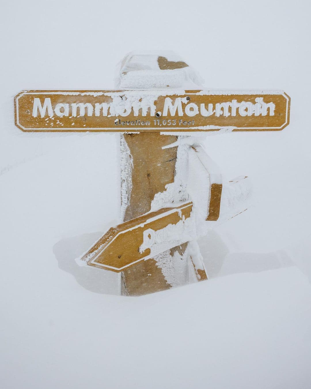 mammoth mountain, summit sign, buried, snow, california