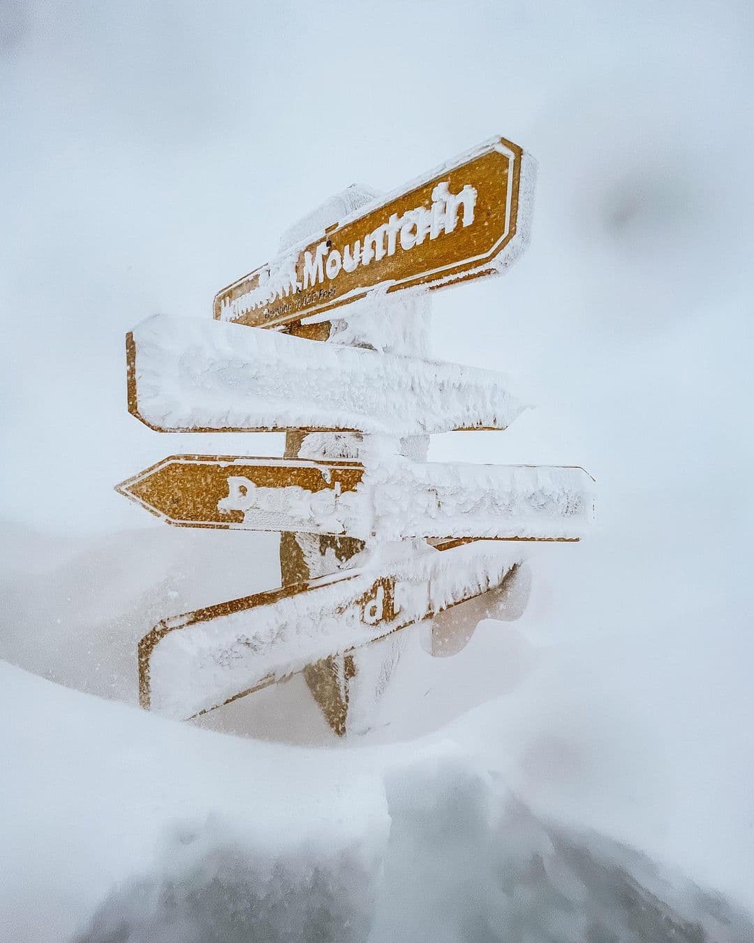 mammoth mountain, summit sign, buried, snow, california