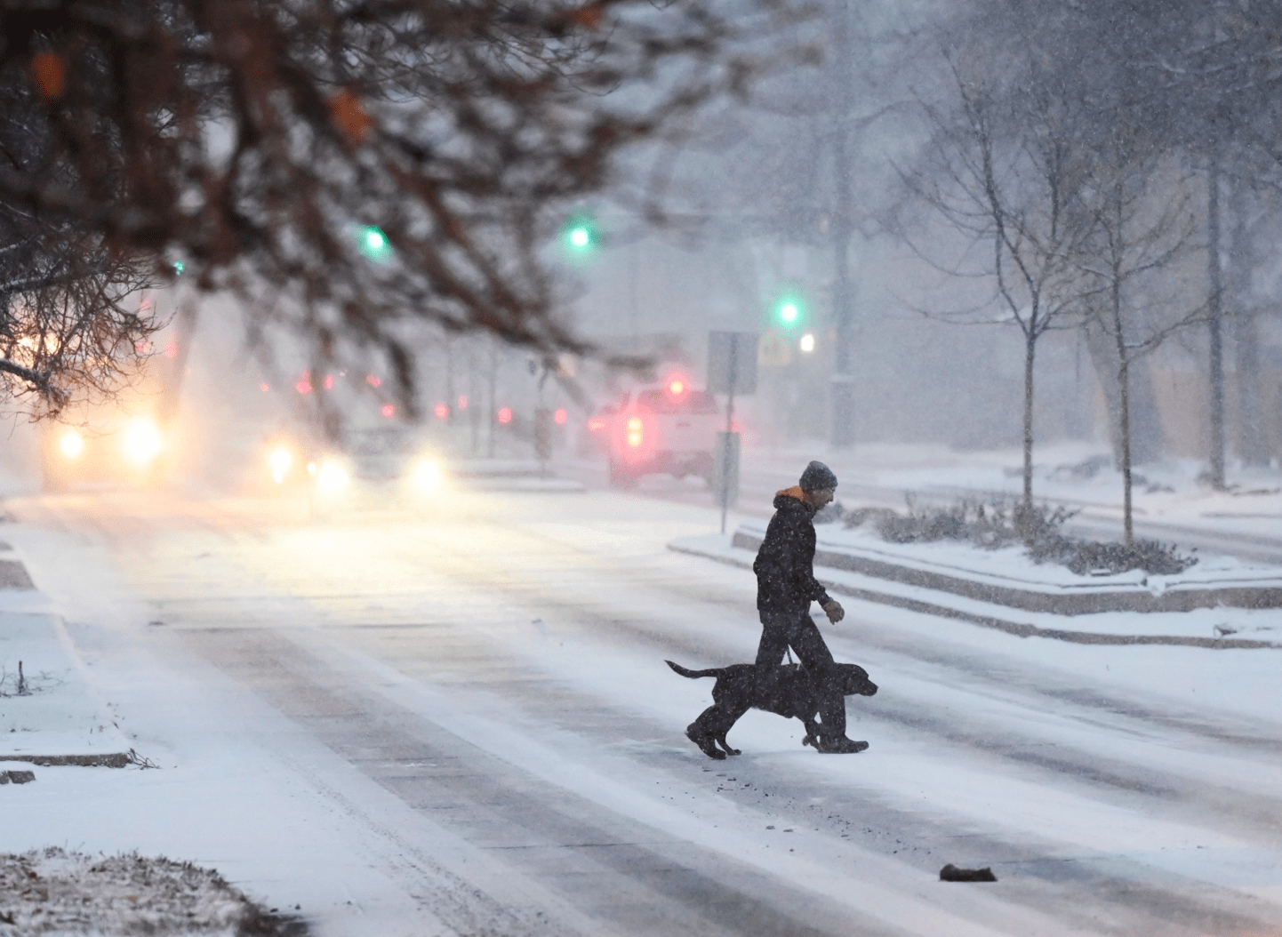 pedestrian in denvers first snow