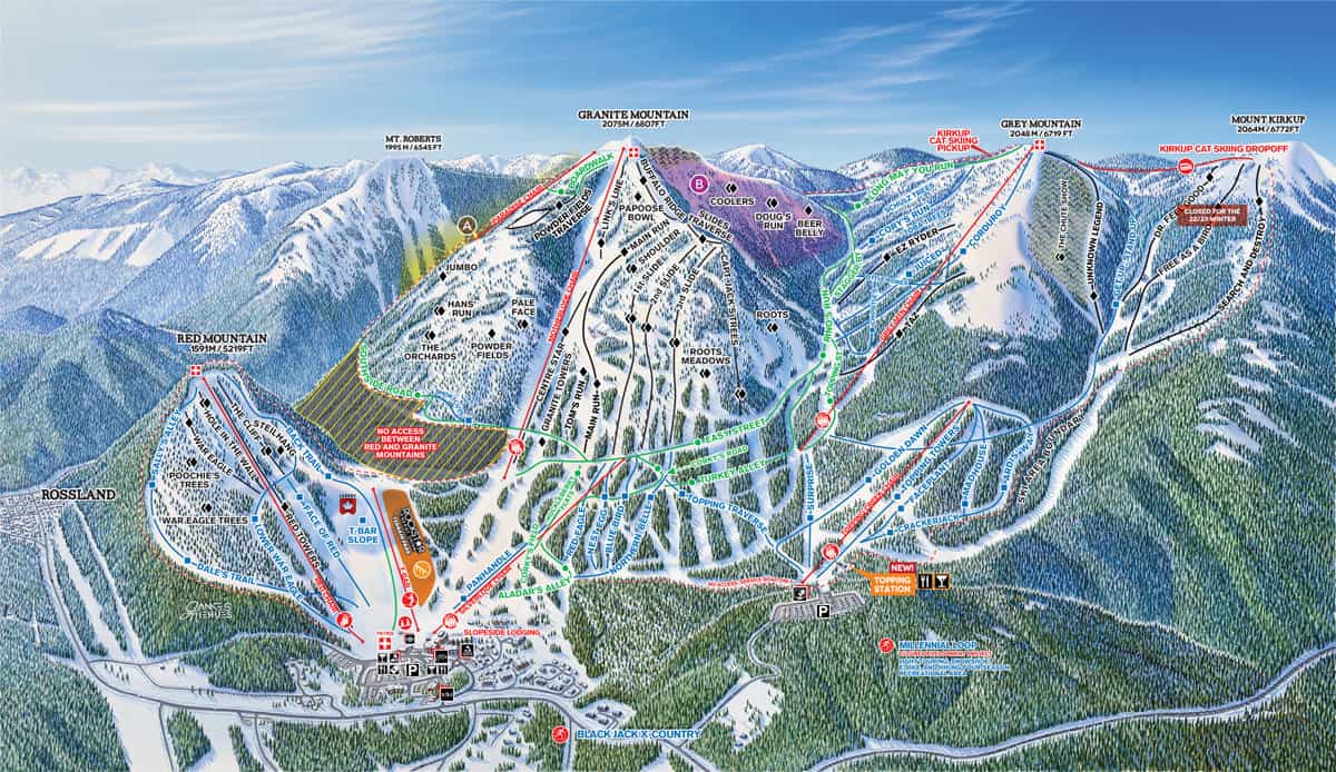 red mountain resort, British Columbia, trail map, rossland, canada