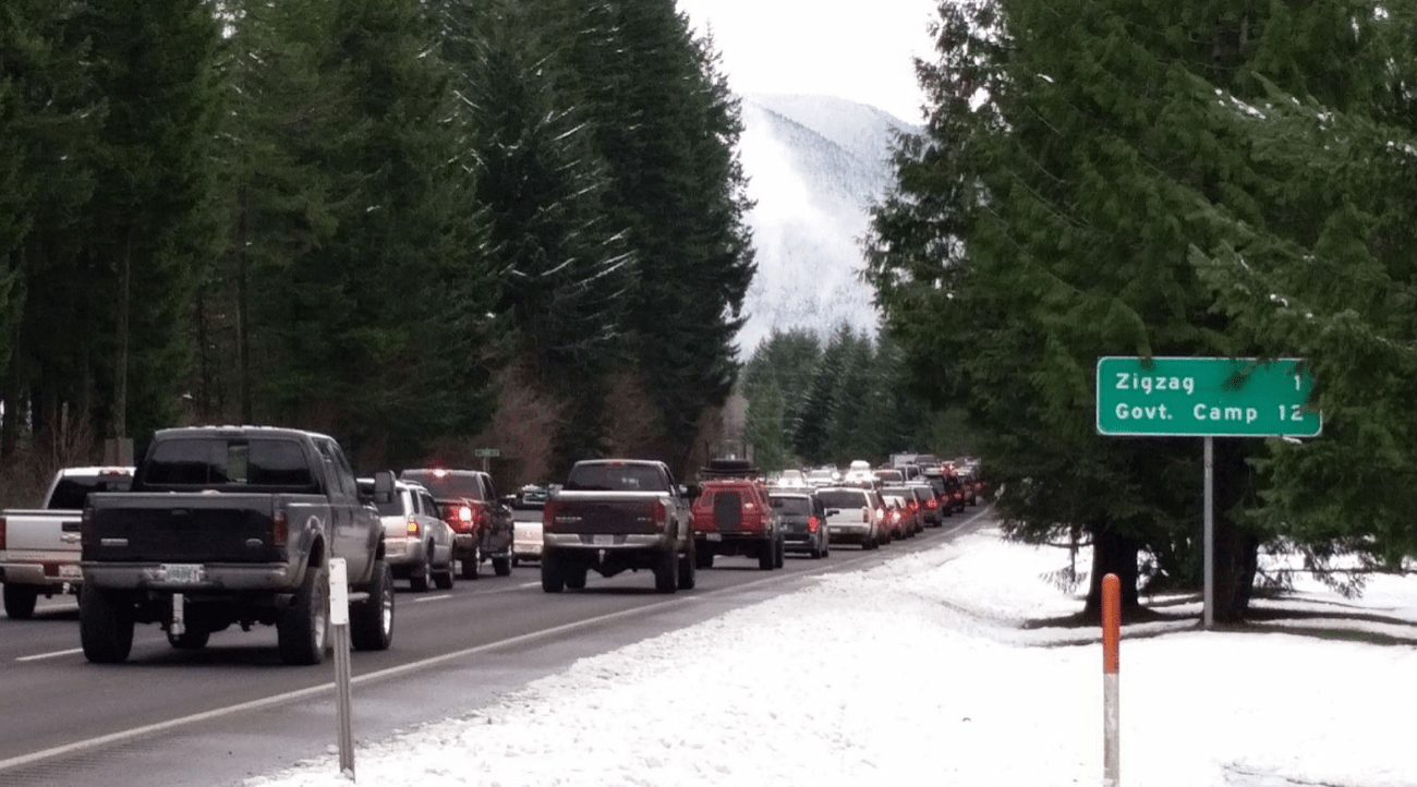 traffic jam leaving mt. hood