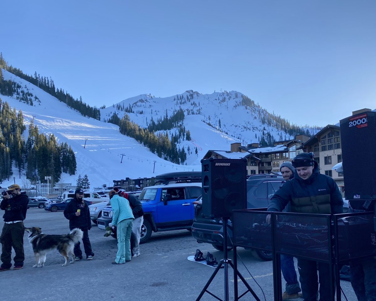 DJ set in Palisades Tahoe parking lot