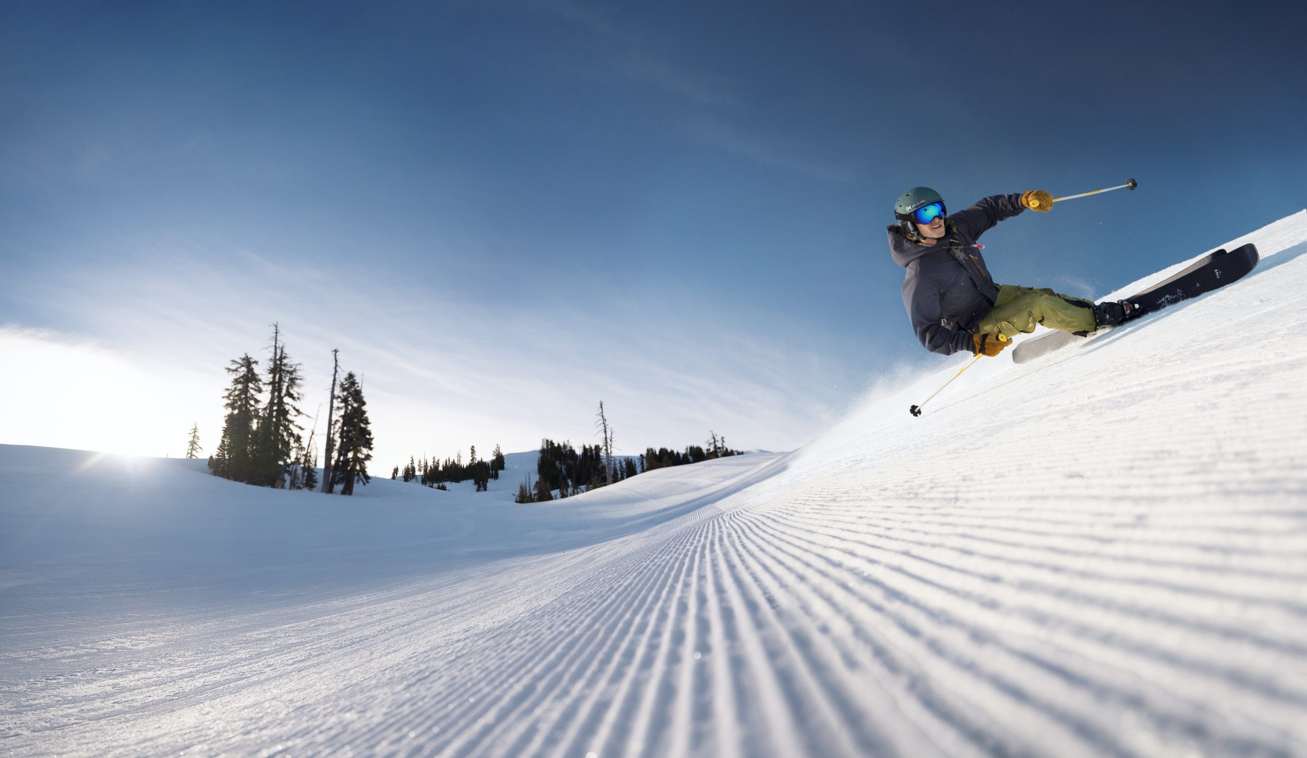 Skier carves unique feature on perfect corduroy