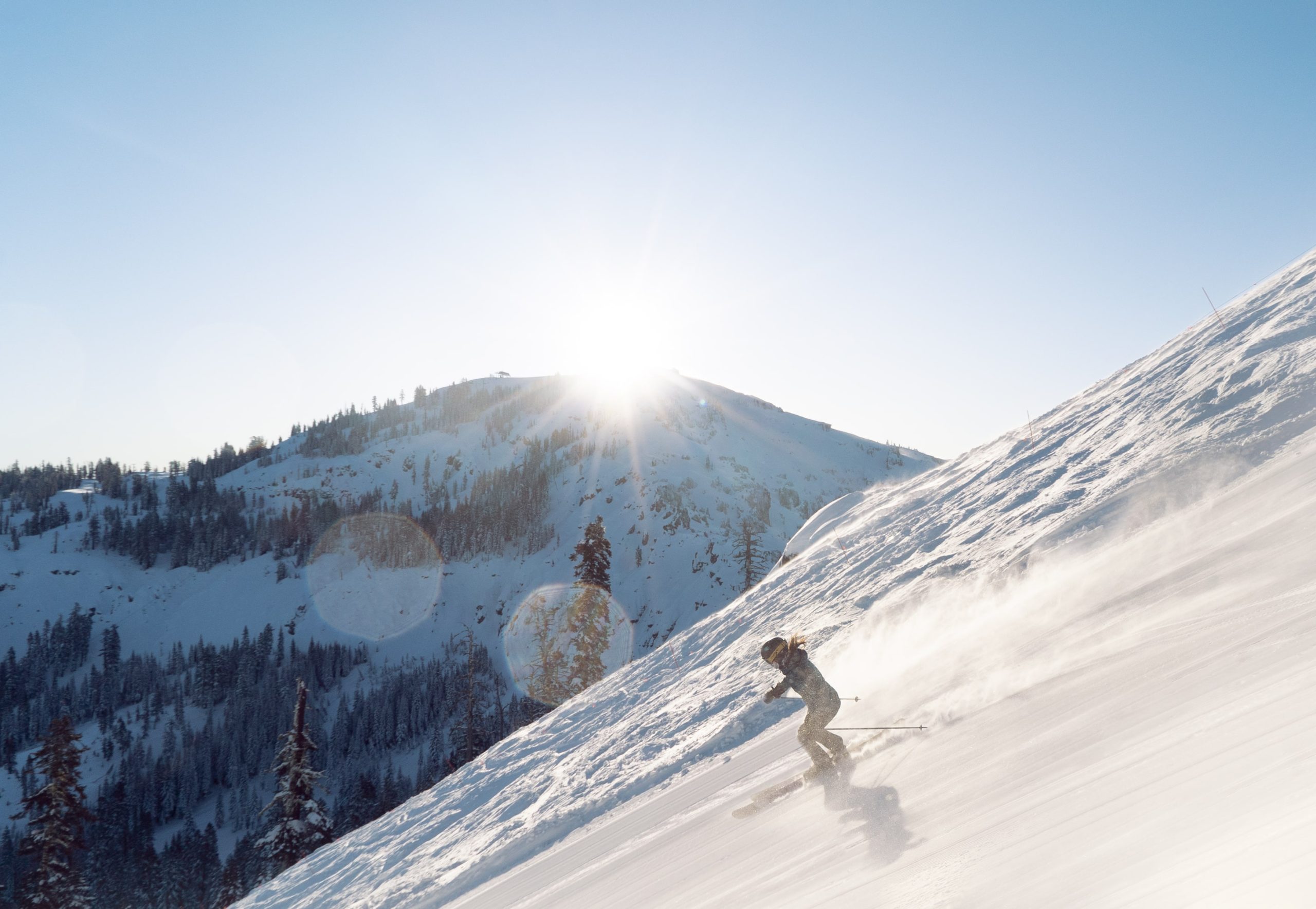 Skiing down a steep groomer