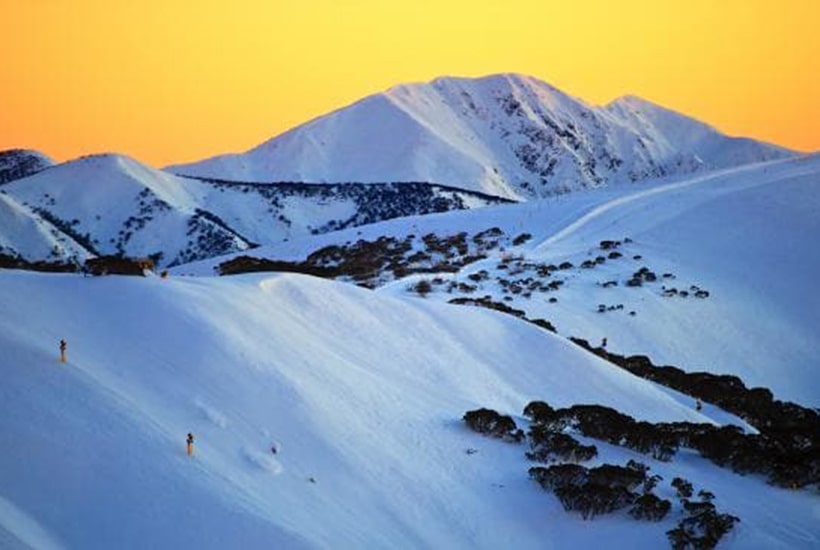 Mount Hotham ski resort at sunset. 