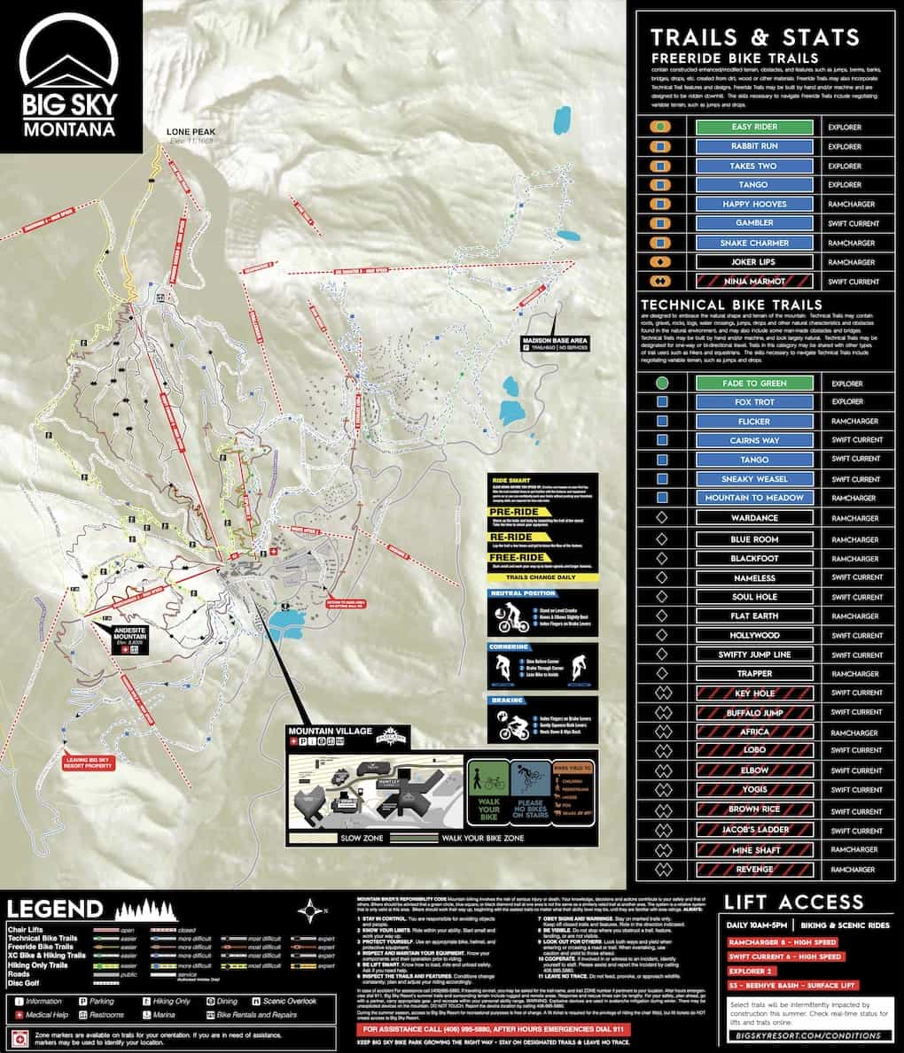 summer trail map, big sky resort, 