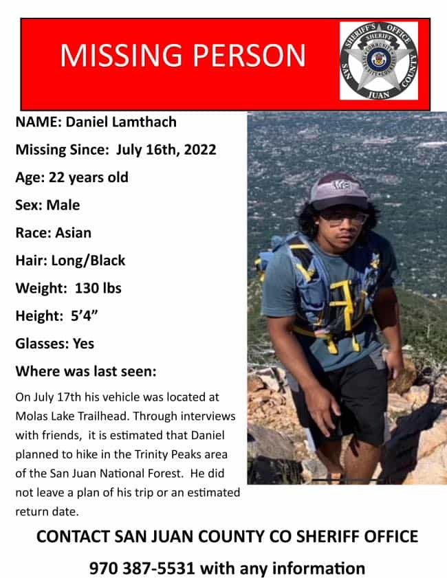 Search Continues For Hiker Missing Since Thursday in San Juan Mountains, CO