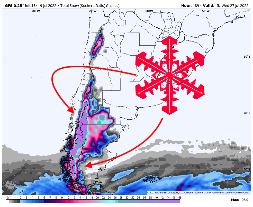 Pronóstico de SnowBrains: más de 30 pulgadas disponibles para América del Sur este fin de semana