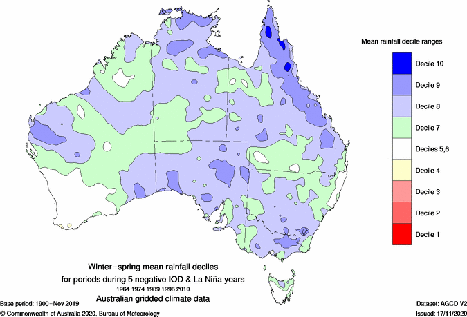 Negative IOD and La Niña years in Australia