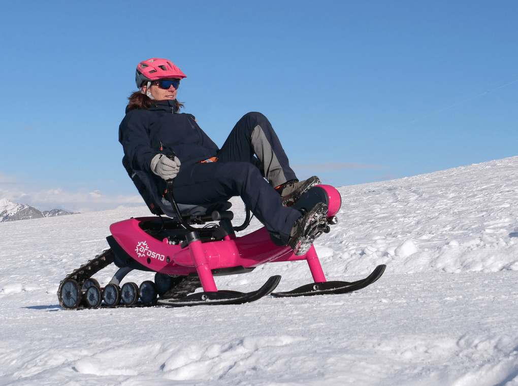 Cruising on Arosno's snowbike