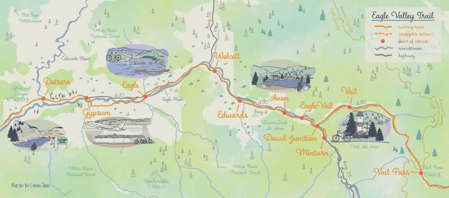 Map of the progress for the Eagle Valley Trail, Colorado.