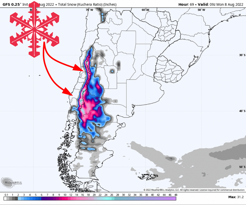 Arco de fin de semana para las áreas de esquí de Chile |  Hasta 2 pies de nieve este fin de semana