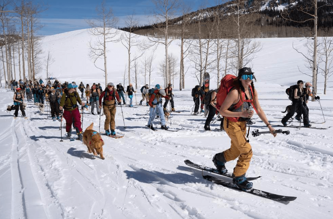 Another day at work with 30 of your closest friends, Bluebird Backcountry, Colorado, thriving,