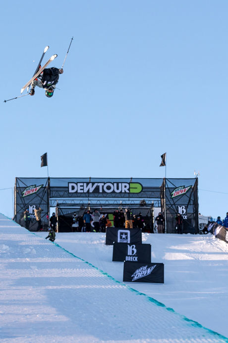 Birk Irving showcasing some banked turns in the Superpipe at Breckenridge. 