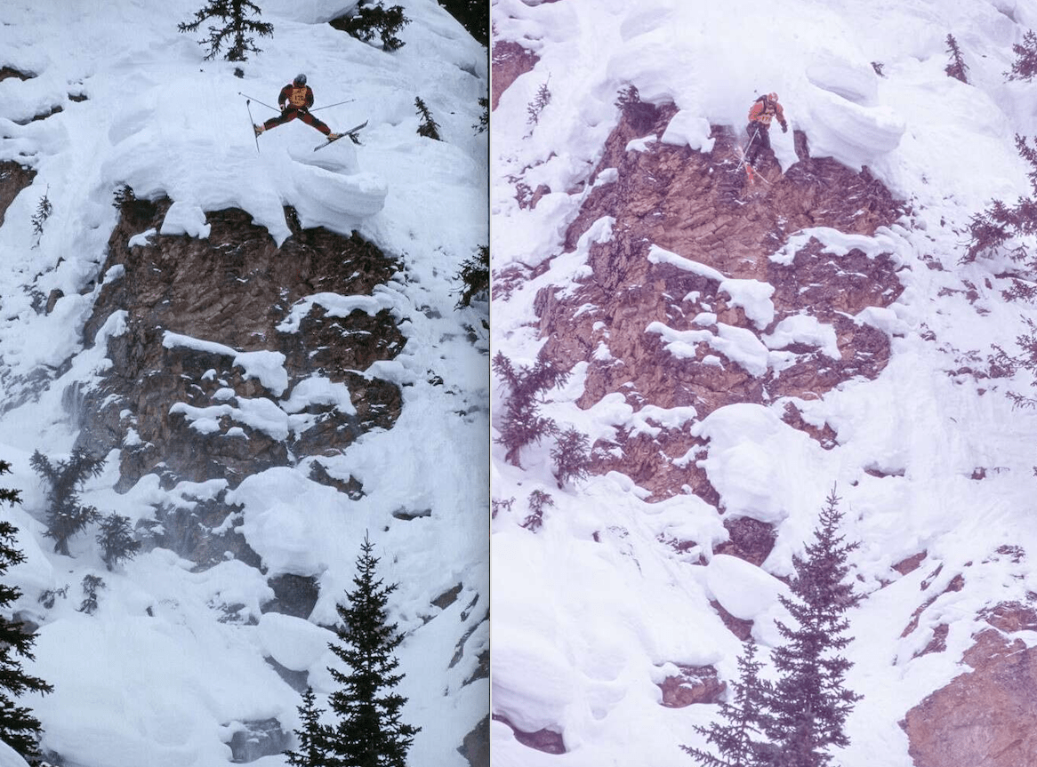 Brant Moles (left), Jack Hannan (right), in US Extreme Skiing Championships at Crested Butte in 1997, Crested Butte, Colorado. 