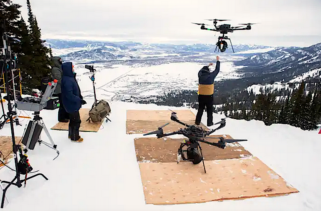 Custom-made racing drone specialized for live broadcasting at teh Natural Selection Tour, Jackson Hole, WY 2021. 