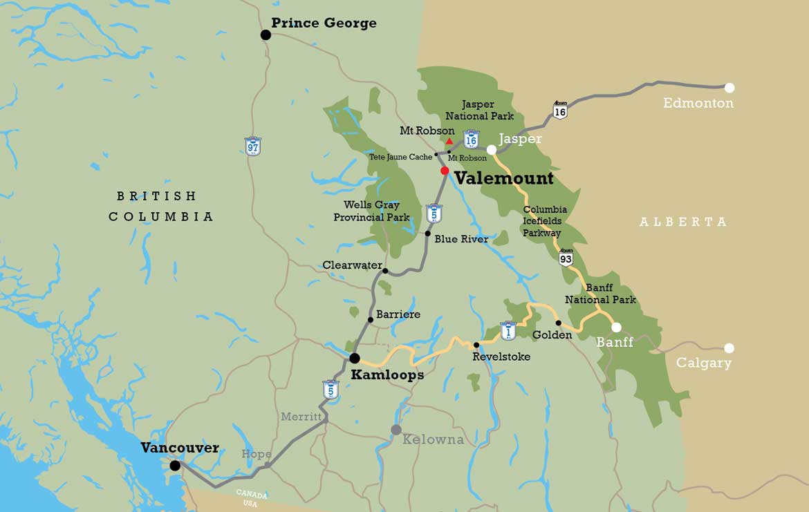 Map of Valemount, British Columbia