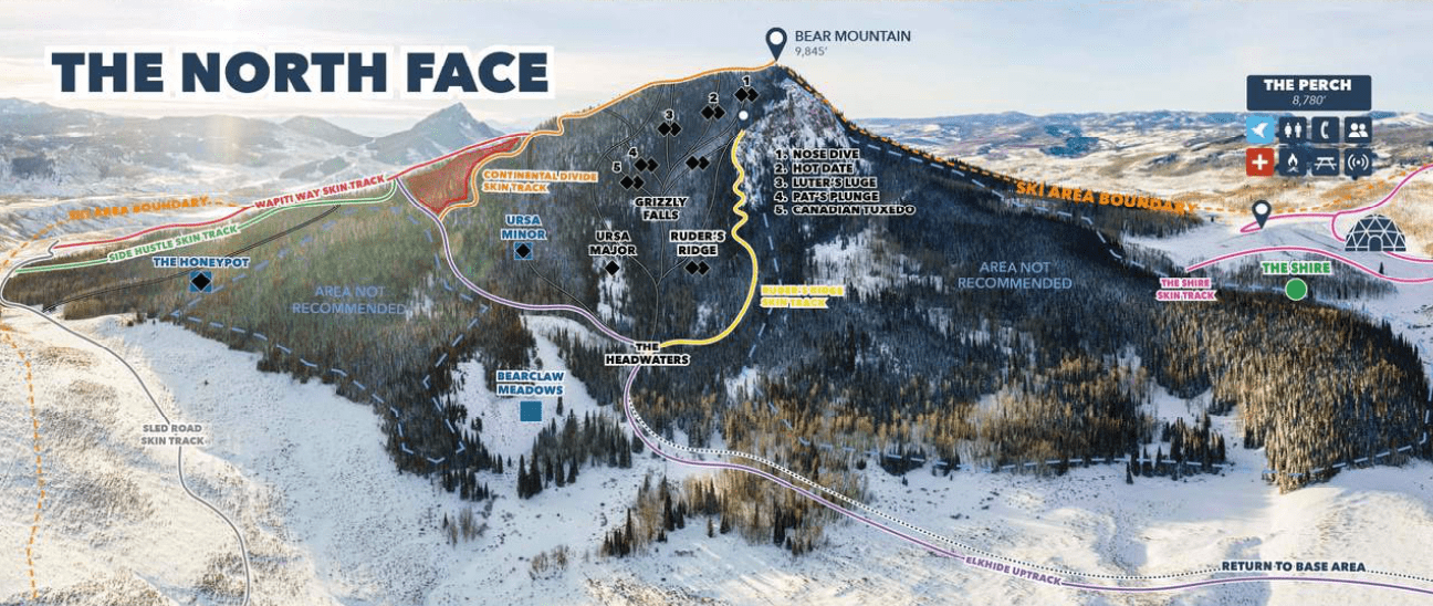 The North Face of Bear Mountain, Bluebird Backcountry, Colorado, up and coming,