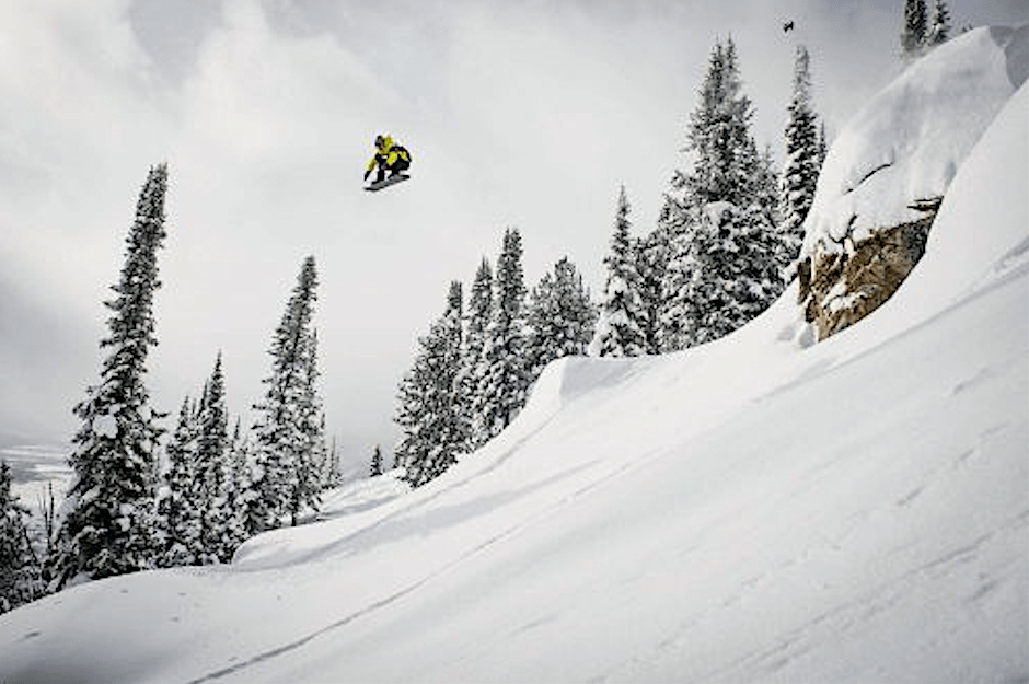 Travis Rice letting it all hang out on a test run, Natural Selection Tour 2021, Jackson Hole, WY 