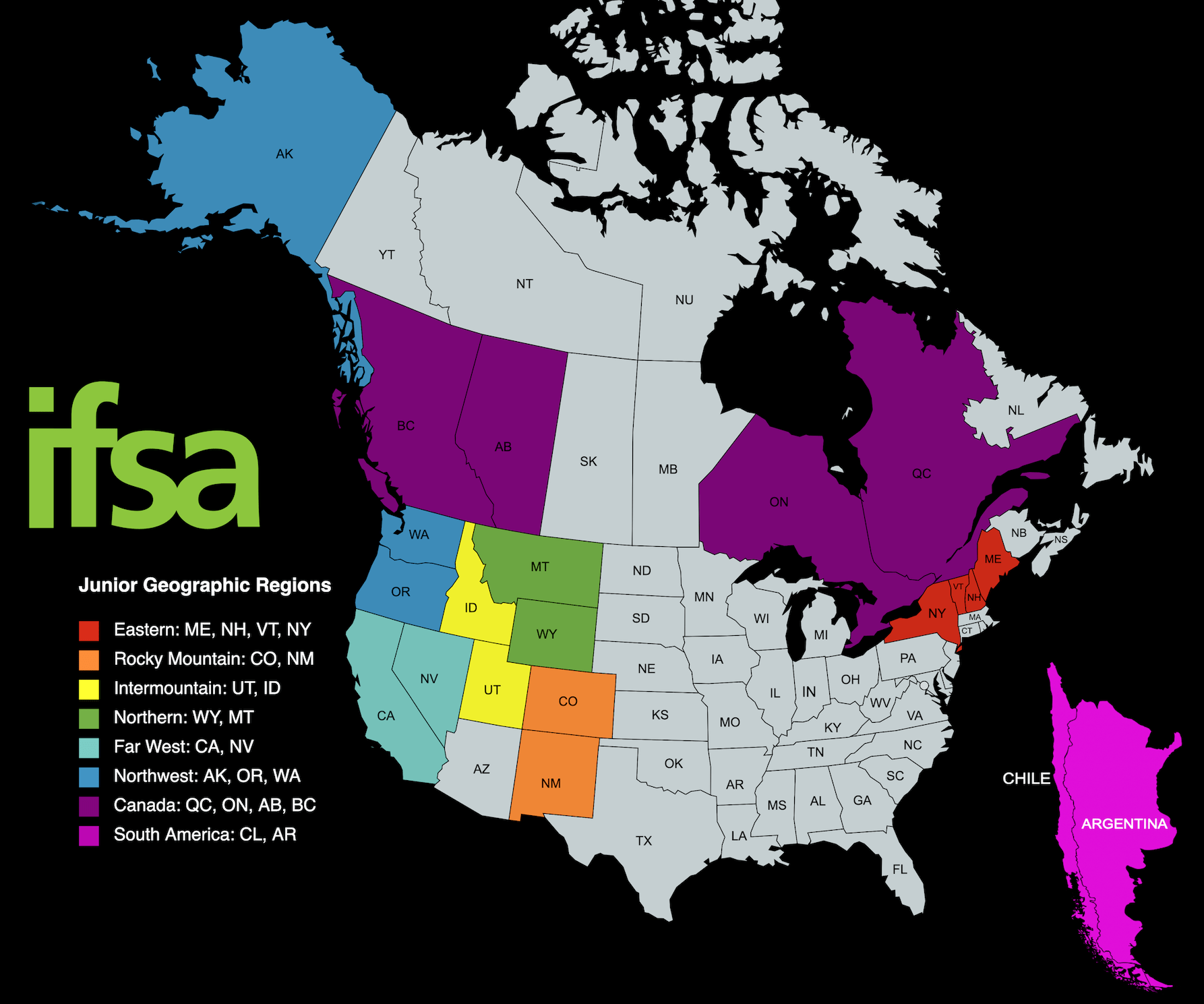 2023 Junior Geographical Regions map. 