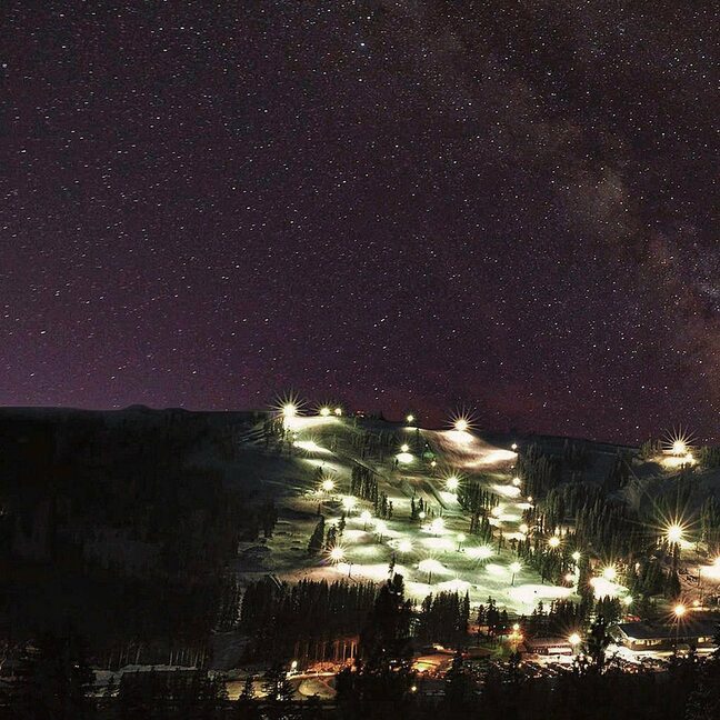 Night skiing and boarding at Boreal Mountain Resort.