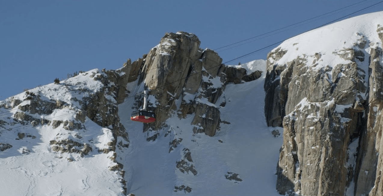 S & S couloir off to the left behind tram, Jackson Hole Mountain Resort, WY. 