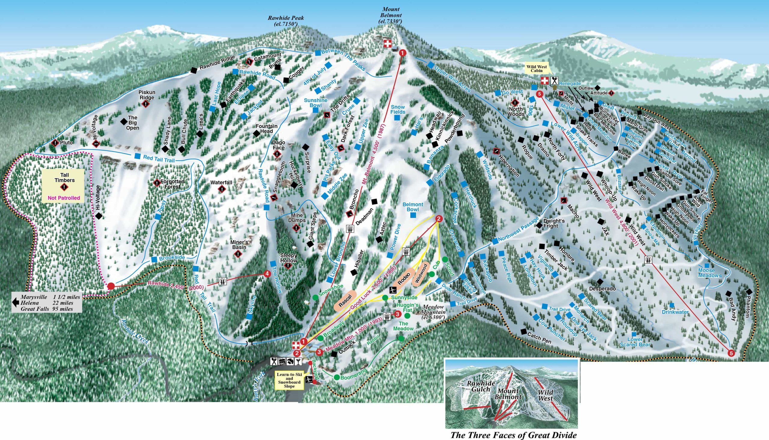 great divide ski area, trail map, Montana, 