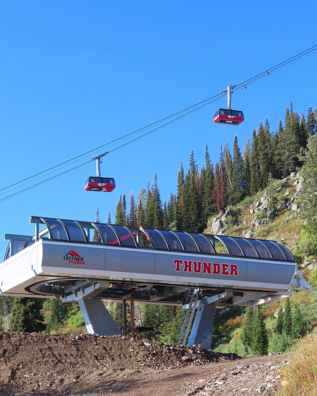 Thunder chair with tram cabins in the background
