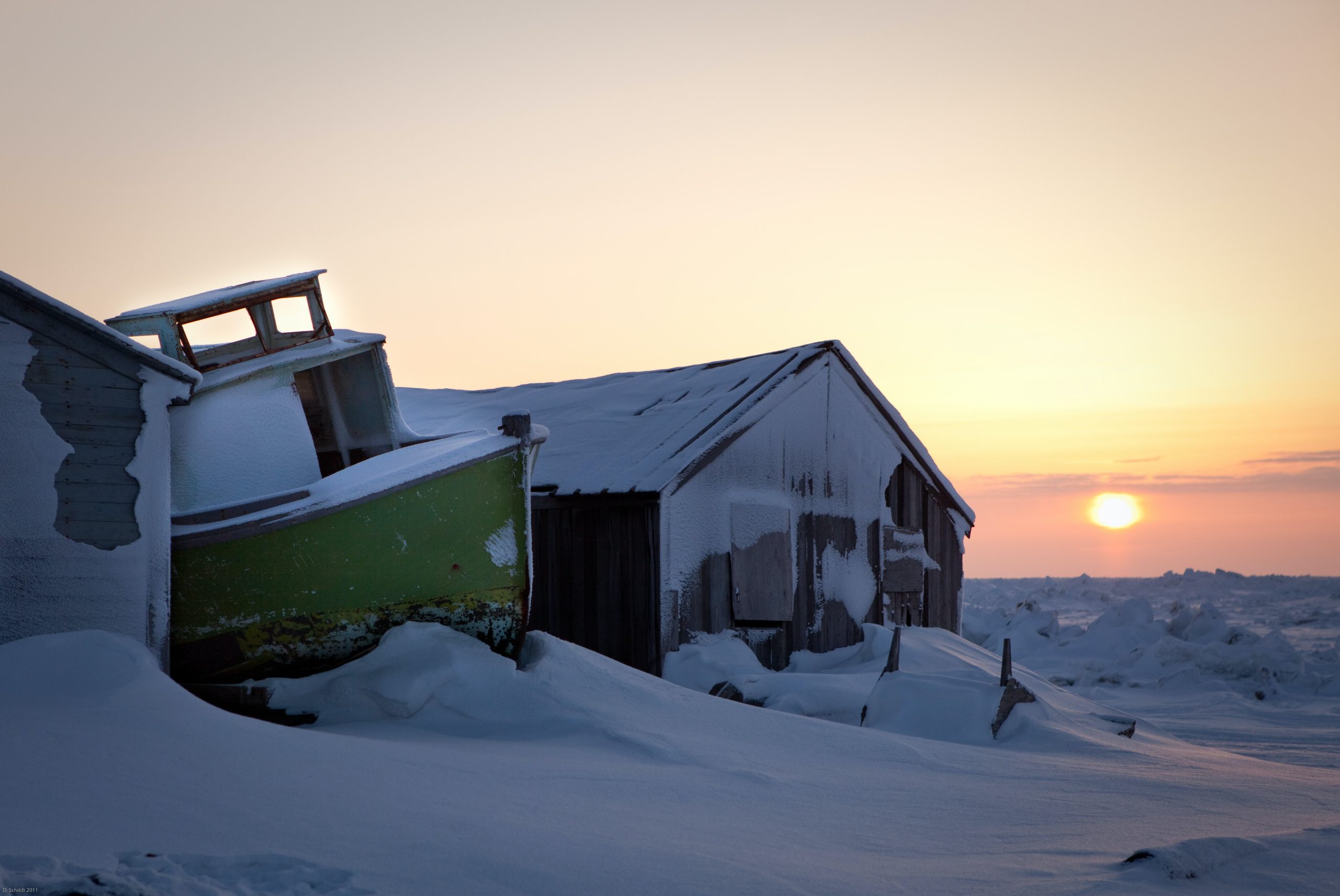 snow and boats in Barrow, AK