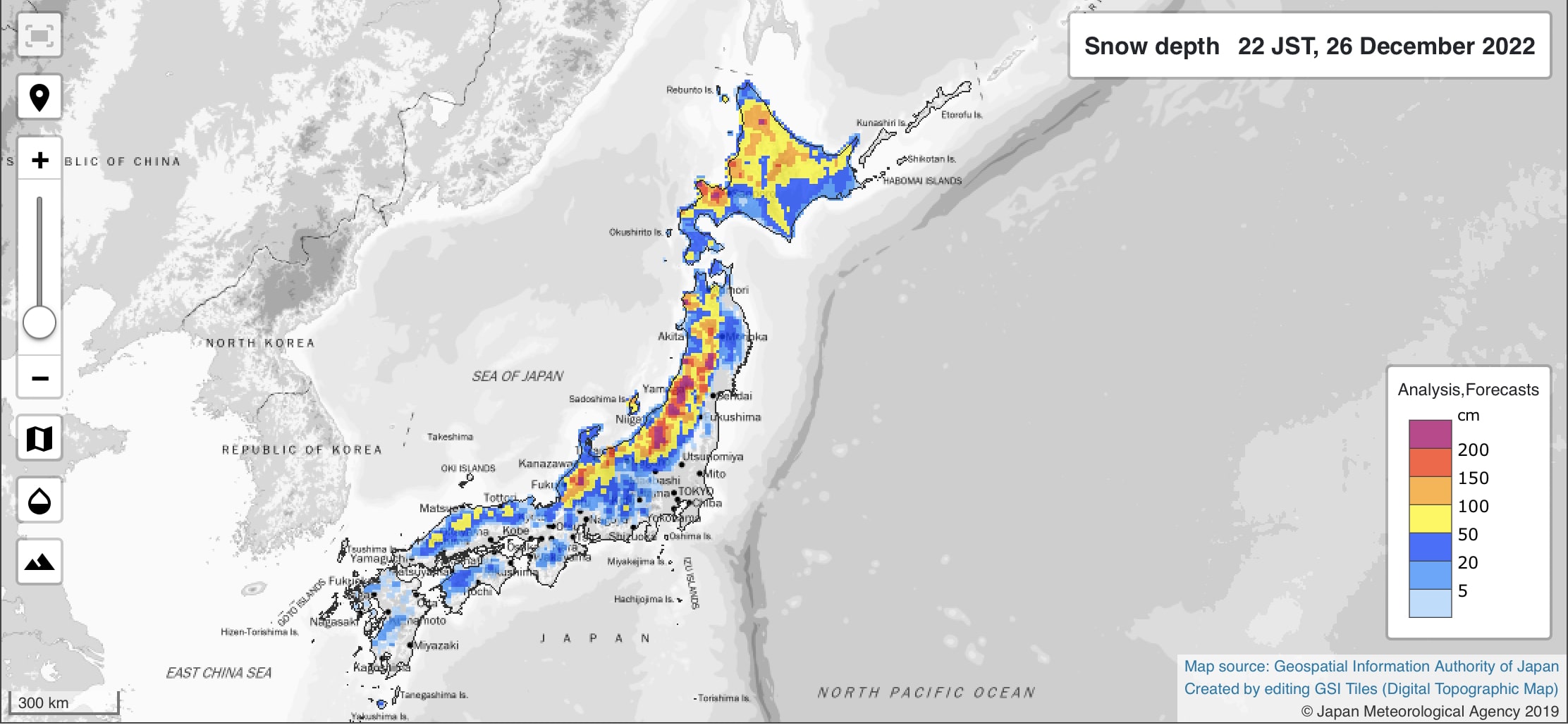 Snow depth Japan