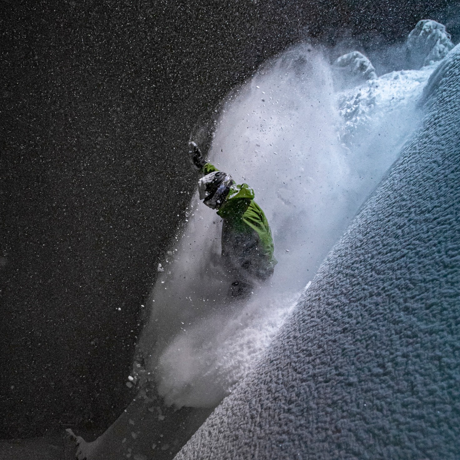 night skiing powder at mt. hood