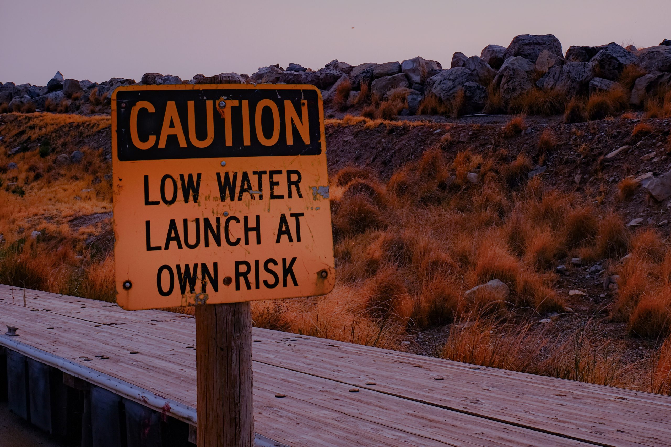 the great salt lake caution low water sign
