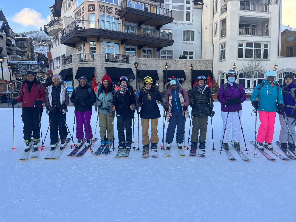 Female uphill skiing 