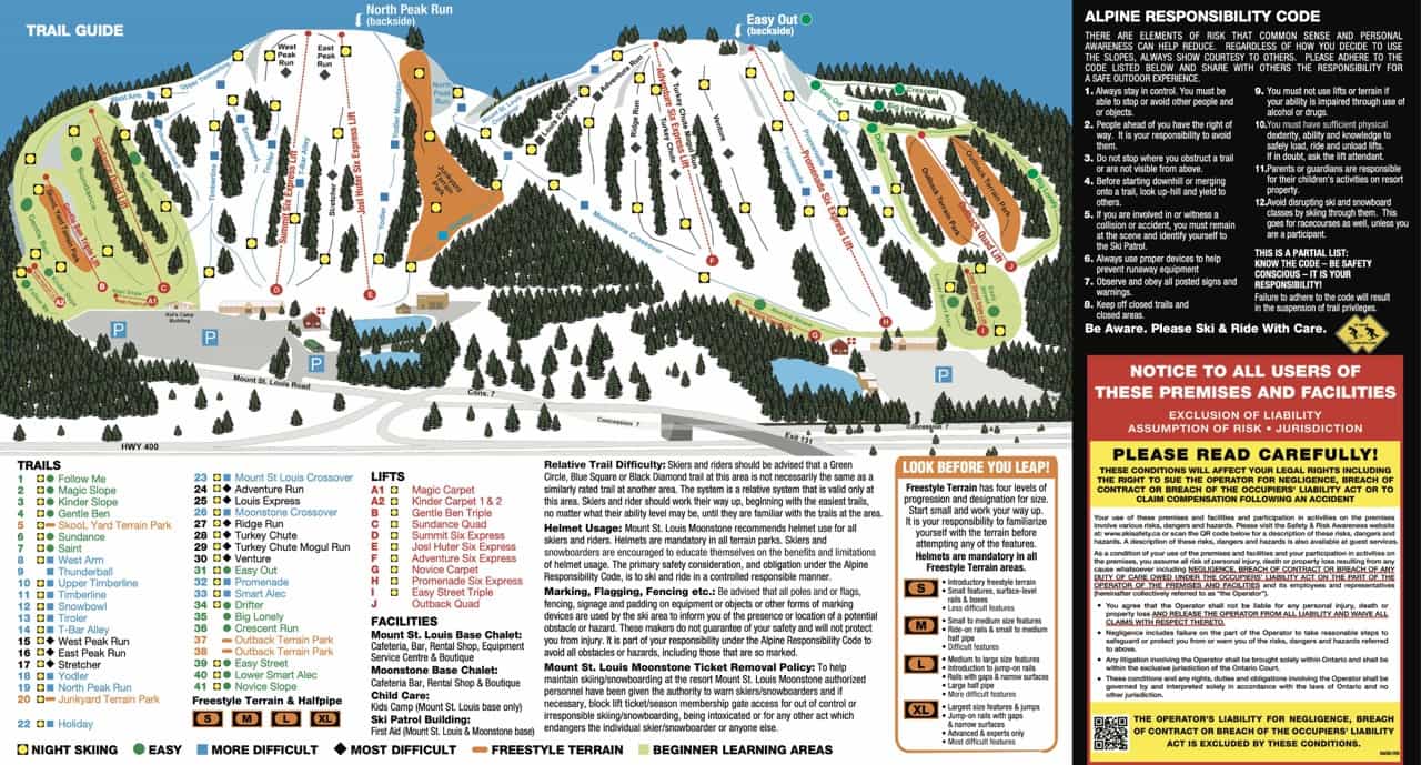 Mount St. Louis Moonstone trail map.