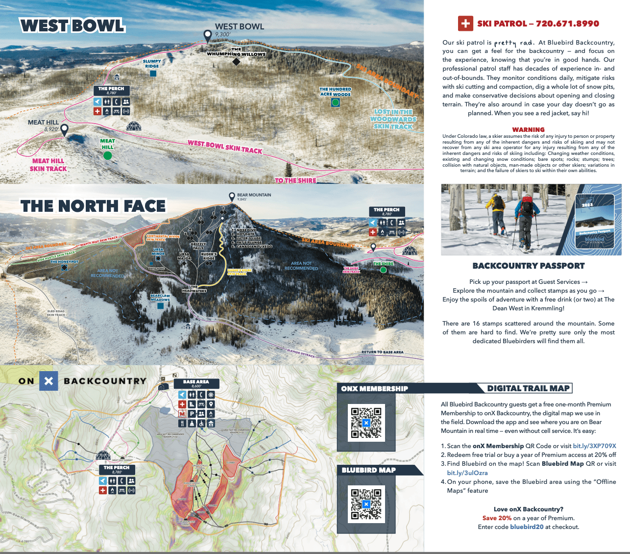 Trail Map Bluebird, Bluebird Backcountry, Colorado, 