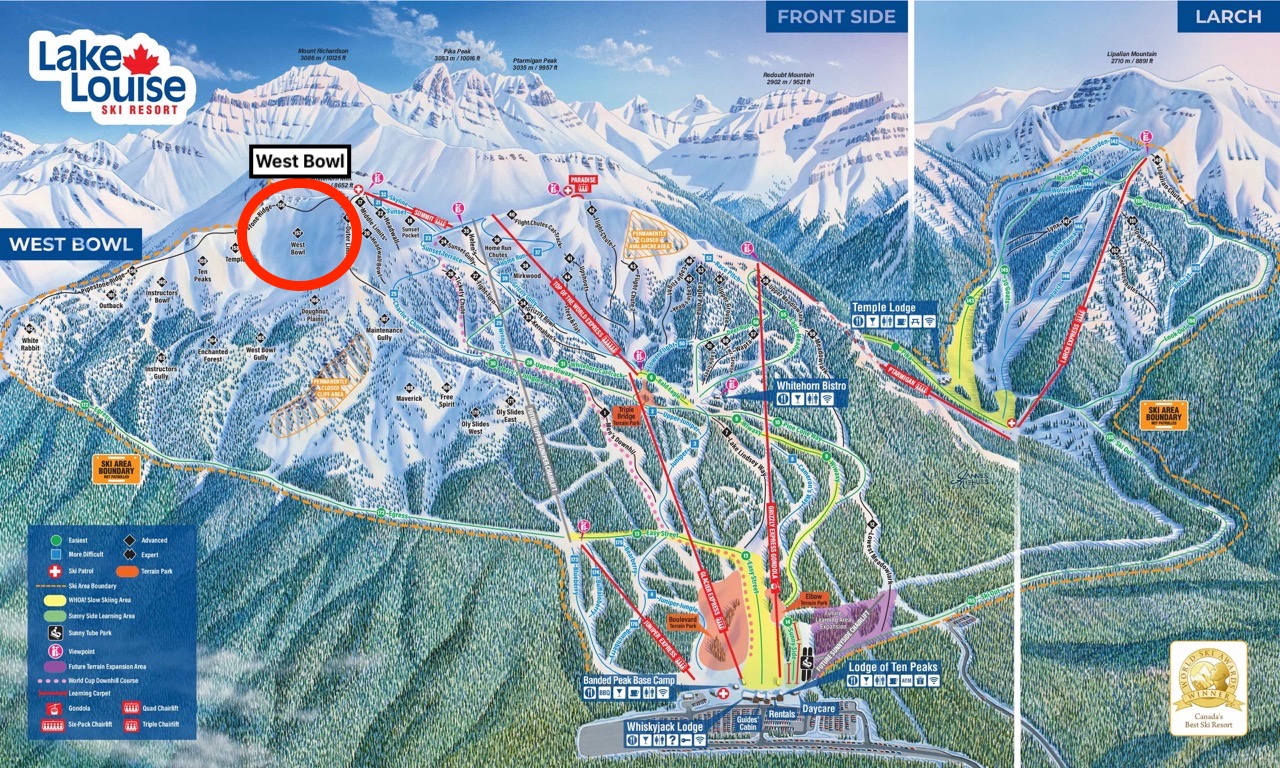 avalanche, west bowl, lake Louise ski area,