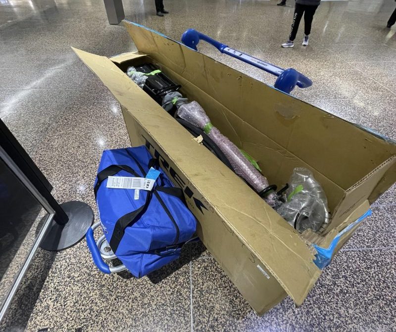 Unboxing my bike at the Seattle airport.