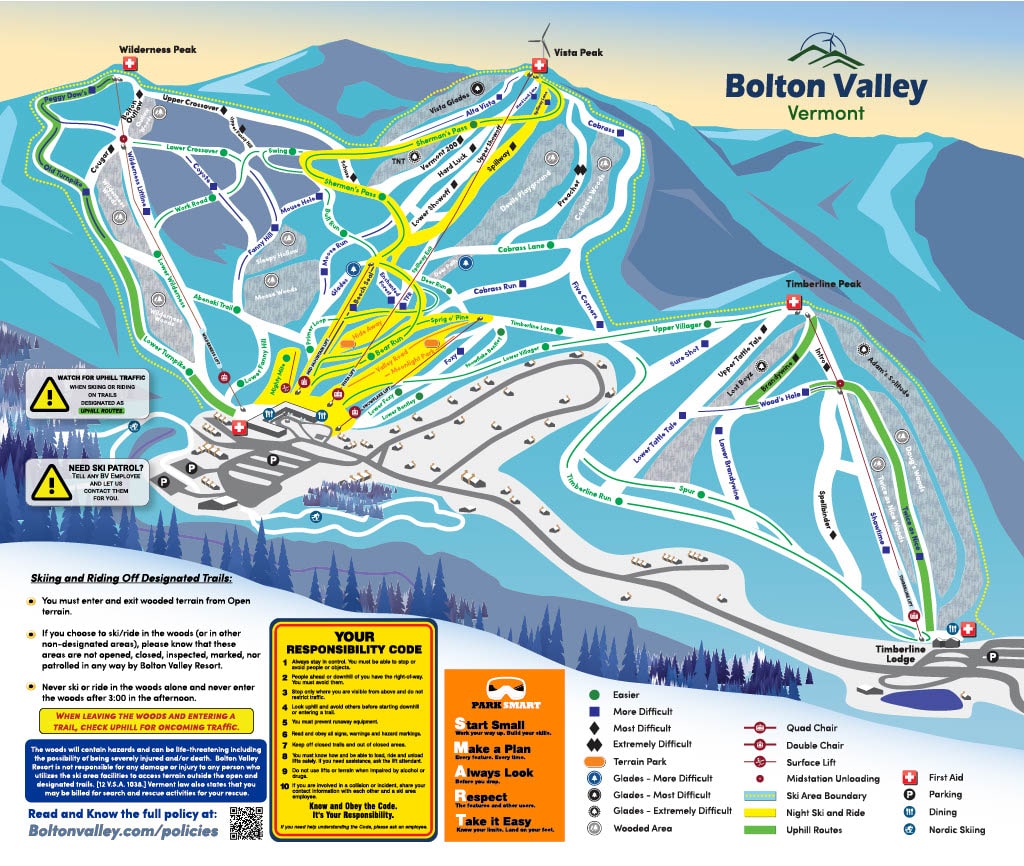 Trail map of Bolton Valley, VT