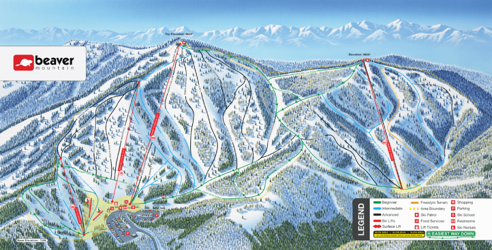 Map Displaying the Trails and Lifts at Beaver Mountain in Utah