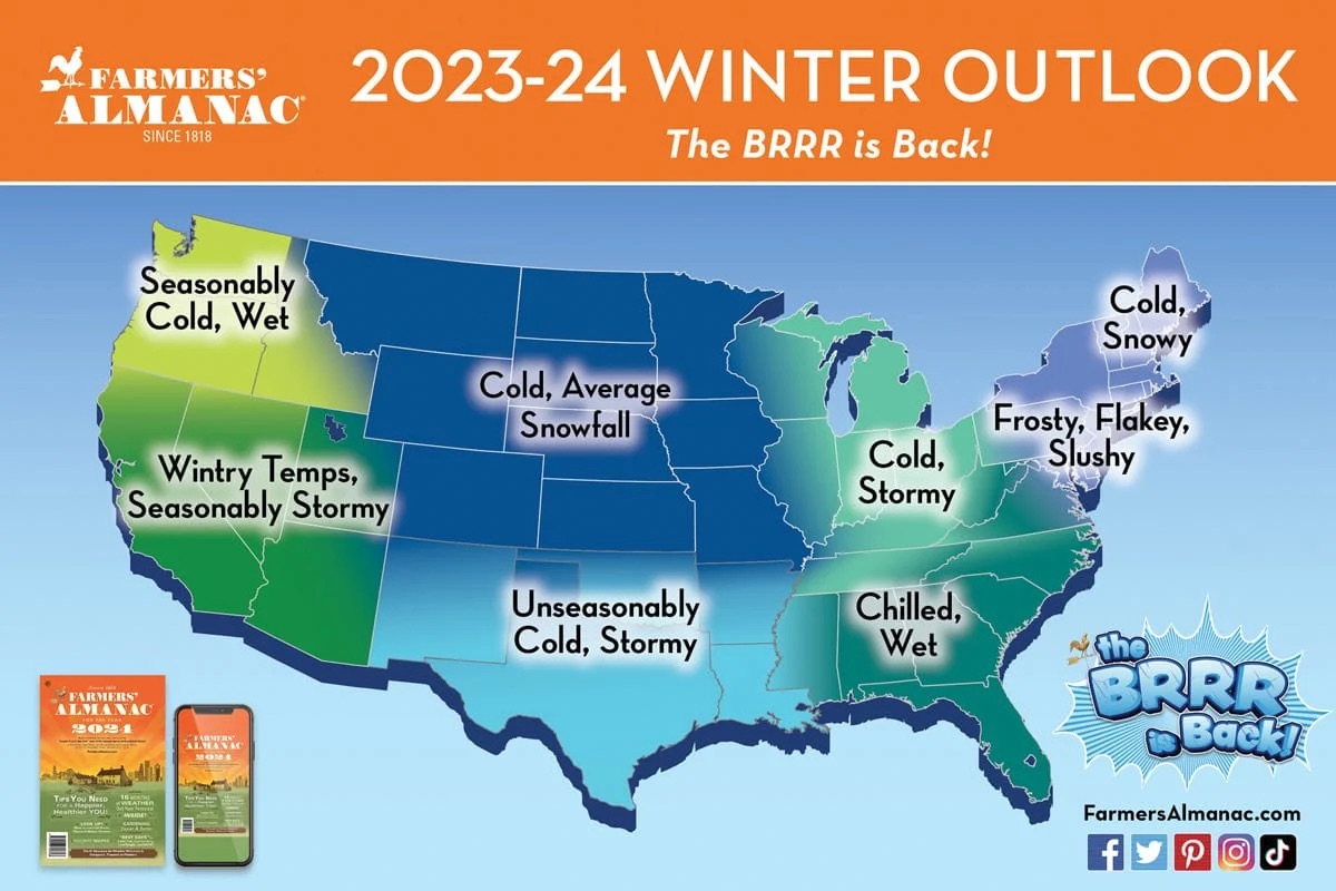 farmers' almanac, winter 23/24 forecast