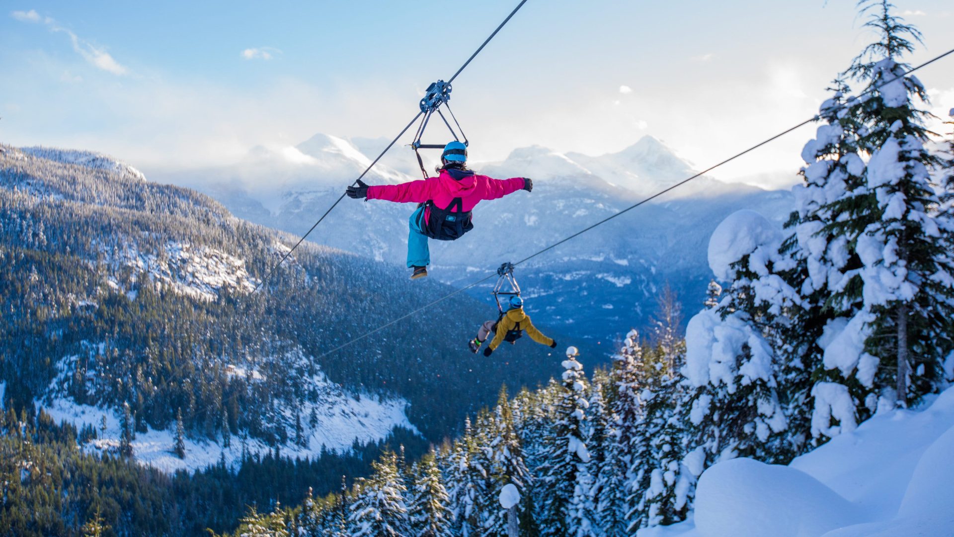Ziplining in winter, Whistler-Blackcomb, BC