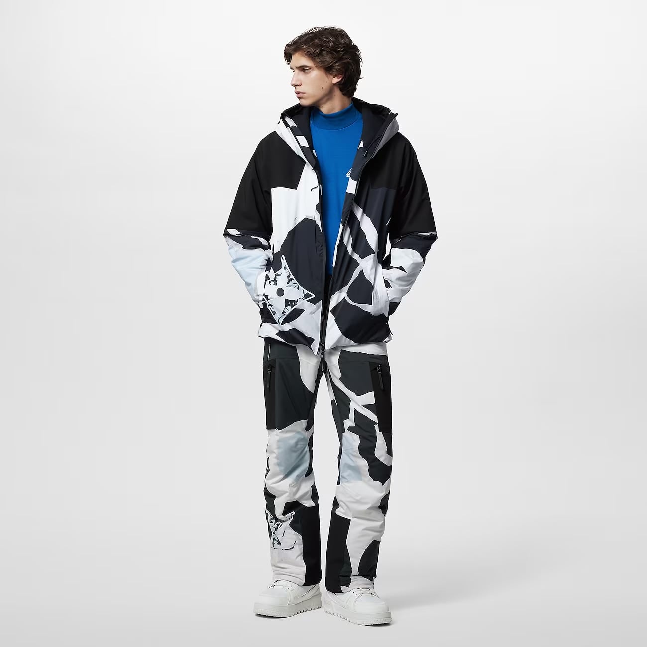 Luxury Louis Vuitton White with Blue Pattern and Splatters Hoodie and Pants