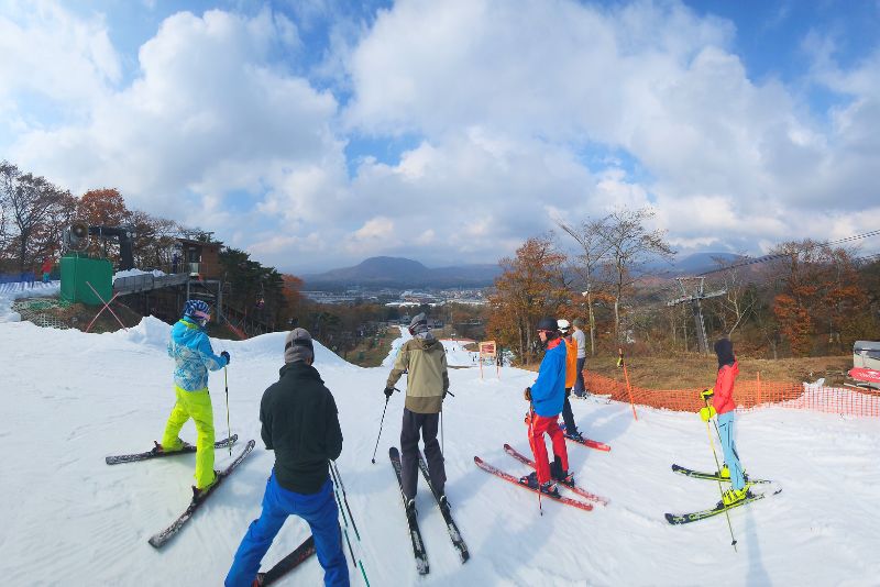 Skiers at top of run at Karuizawa Japan