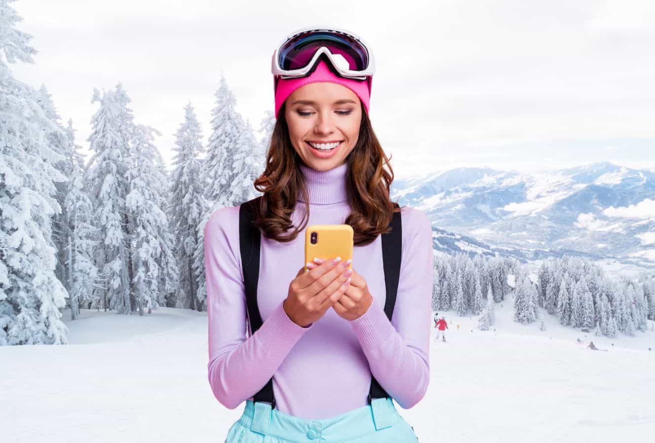 skier on phone