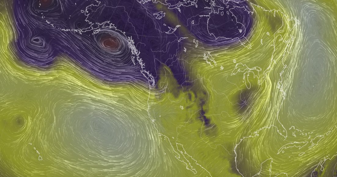 pressure map showing storm coming in from Alaska