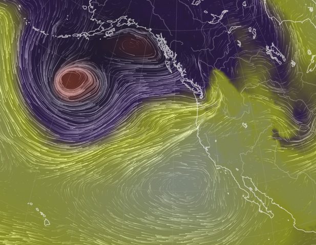 pressure map showing pineapple express pushing out cold air from alaska