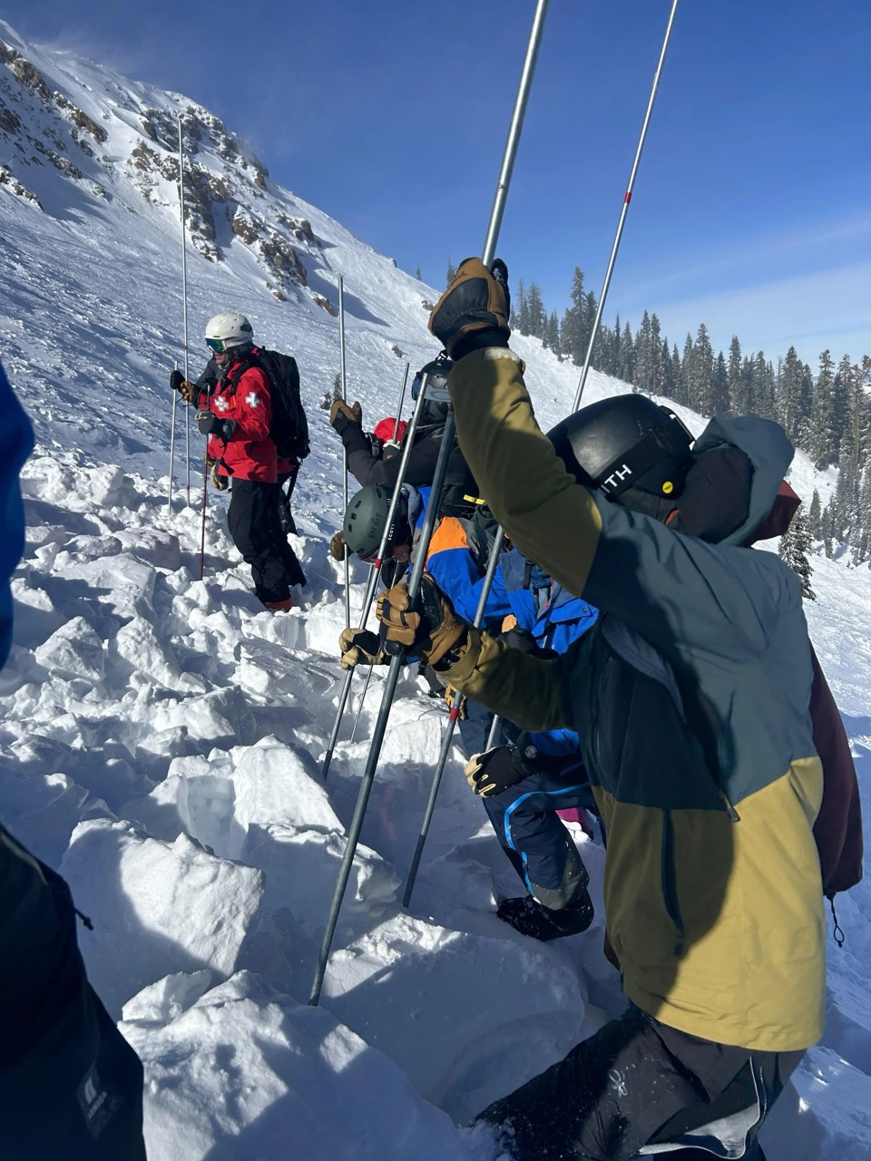 Palisades Tahoe second avalanche probe line
