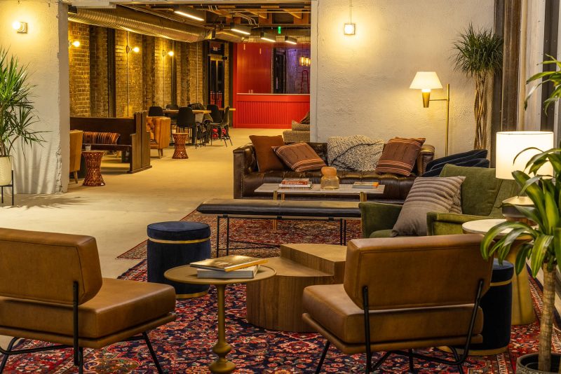 A lounge area in evo's Salt Lake hotel. Photo Credit: evo 