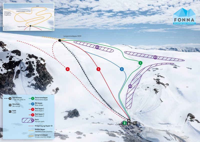 Fonna Glacier Ski Resort Trail Map. Photo Credit: Fonna Glacier Ski Resort