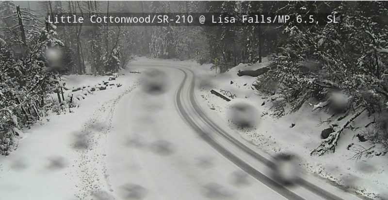 Slippery road conditions on Little Cottonwood Canyon Road in Utah